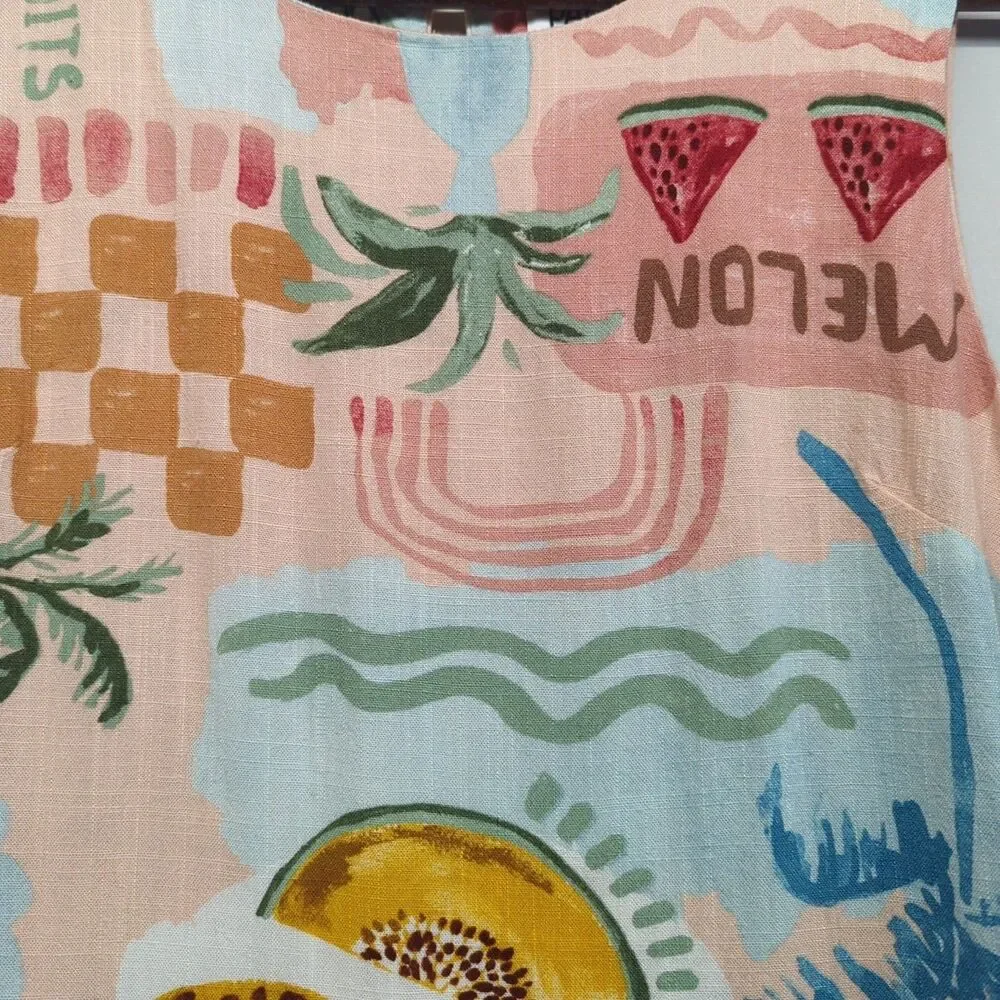 Paper Heart Anthropologie Fruit Print Linen Blend A Line Shift Mini Dress M Boho - Picture 4 of 10